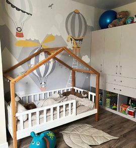 Кровать-домик из массива березы белый+масло